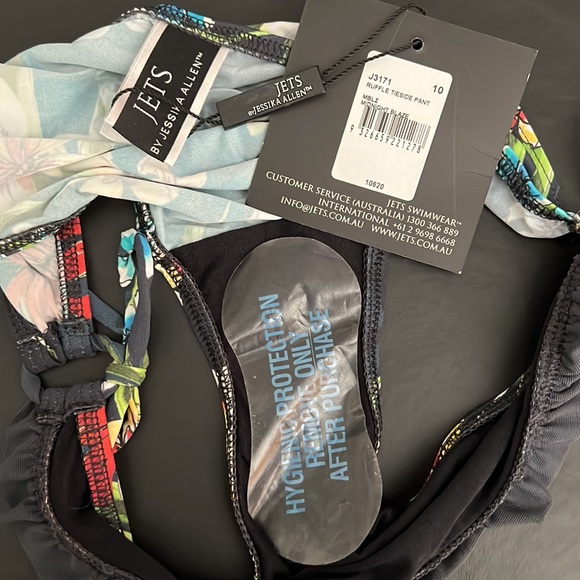 JETS by Jessika Allen Navy Floral Ruffle Tieside Bikini Bottom US Sz 6 - NWT! - Picture 7 of 9